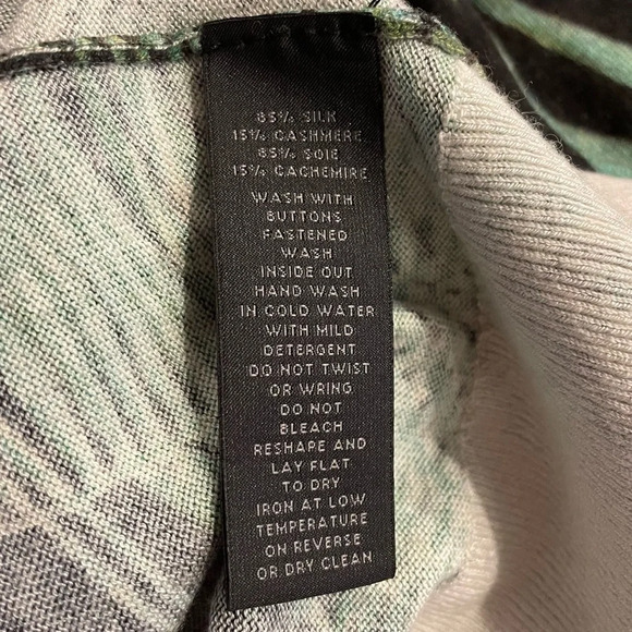 Saks Fifth Avenue Silk Cashmere Blend Tropical Leaf Cardigan Sweater Medium - Picture 5 of 7